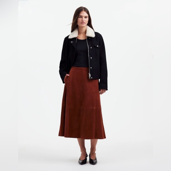 Madewell Suede Seamed Midi Skirt NS266 - Picture 1 of 6